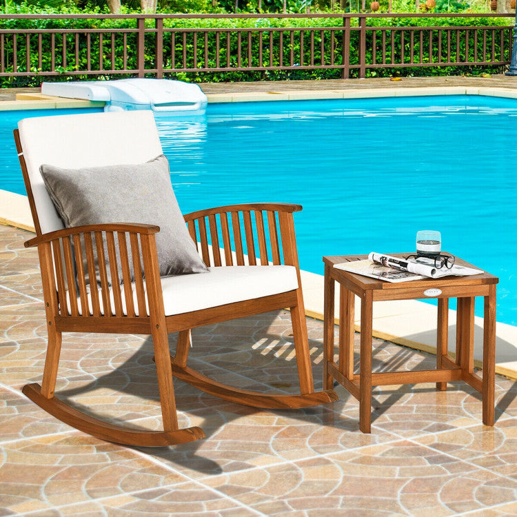 2-Piece Acacia Wood Patio Rocking Chair and Table Set