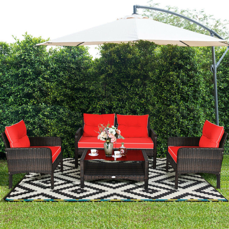 4 Pieces Patio Rattan Free Combination Sofa Set with Cushion and Coffee Table