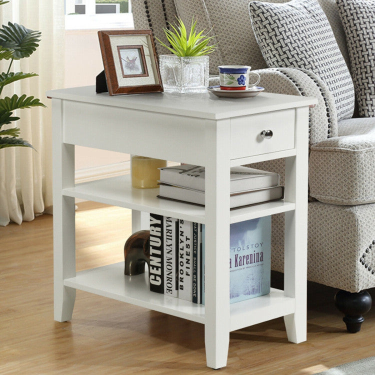 3-Tier End Table with Drawer slideway and Double Shelves