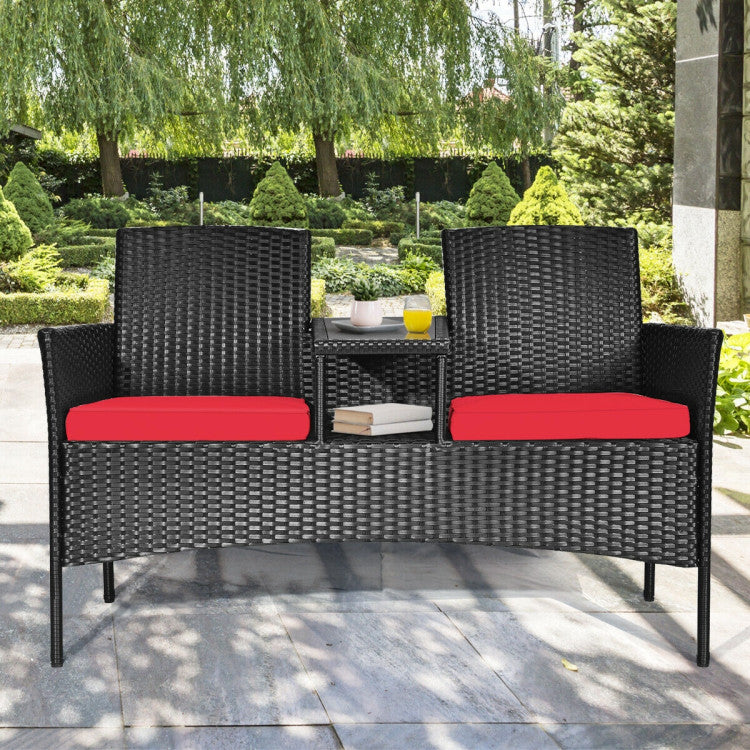 Wicker Patio Conversation Furniture Set with Removable Cushions and Table