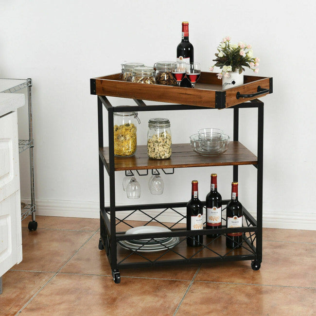 3 Tier Serving Dining Storage Shelf Rolling Kitchen Trolley