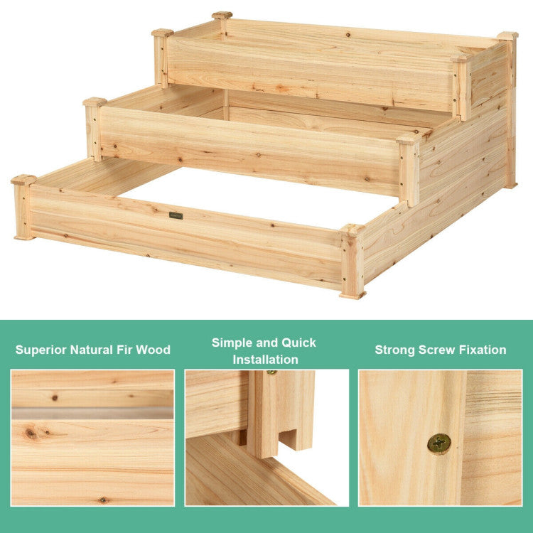 3-Tier Elevated Wooden Vegetable Garden Bed