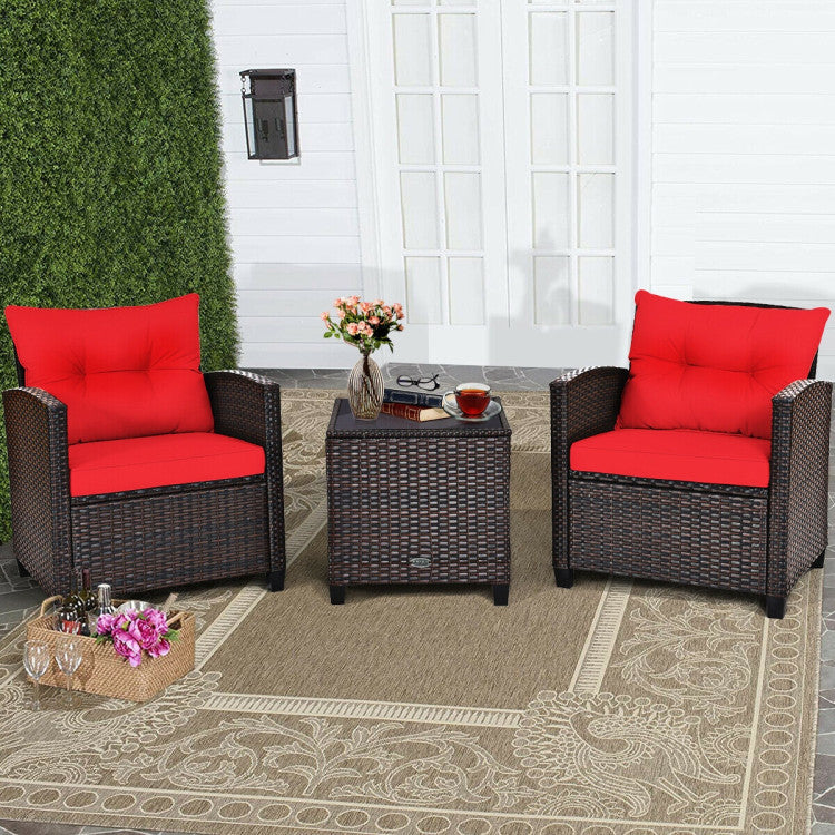 3-Piece Rattan Patio Furniture Set with Washable Cushion