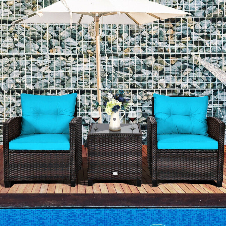 3-Piece Rattan Patio Furniture Set with Washable Cushion