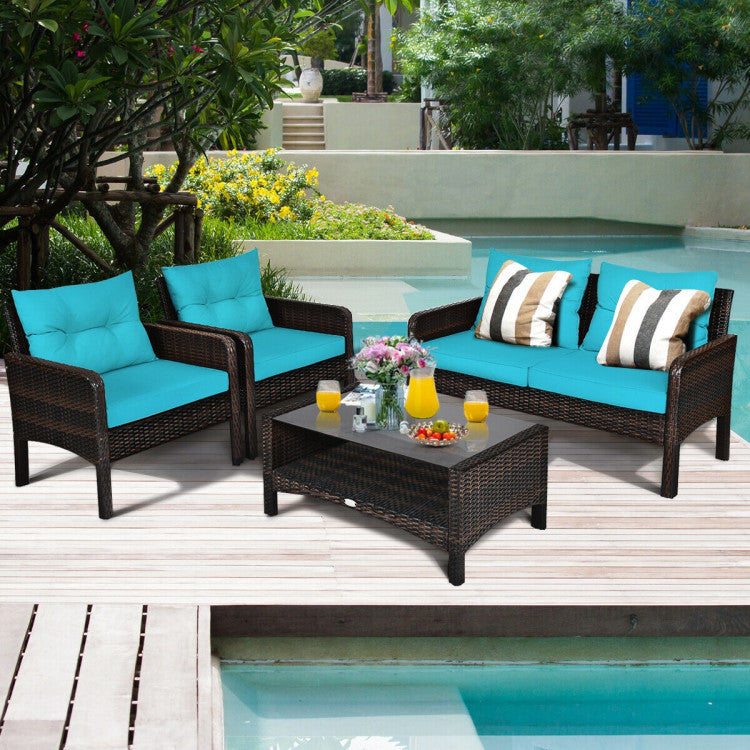 4 Pieces Patio Rattan Free Combination Sofa Set with Cushion and Coffee Table