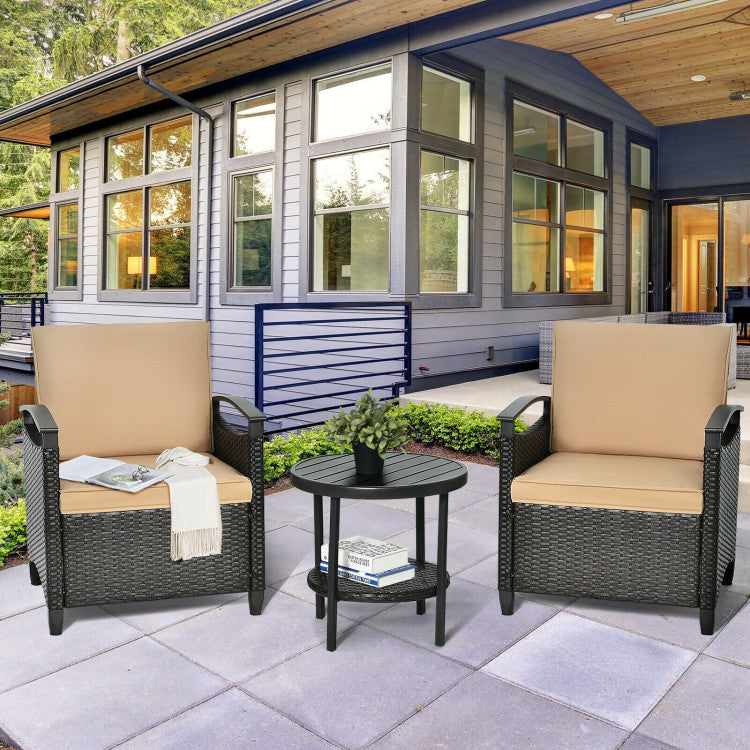 3-Piece Patio Rattan Furniture Set Cushioned