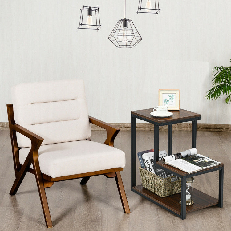 3-Tier Ladder-Shaped Chair Side Table with Storage Shelf