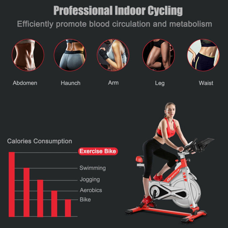 Stationary Silent Belt Adjustable Exercise Bike with Phone Holder and Electronic Display