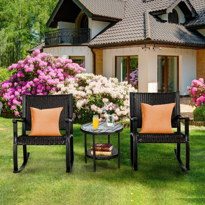 3-Piece Patio Rattan Furniture Set with Coffee Table and Rocking Chairs