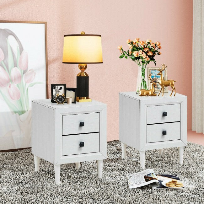 2 Pieces Multipurpose Retro Nightstand with 2 Drawers