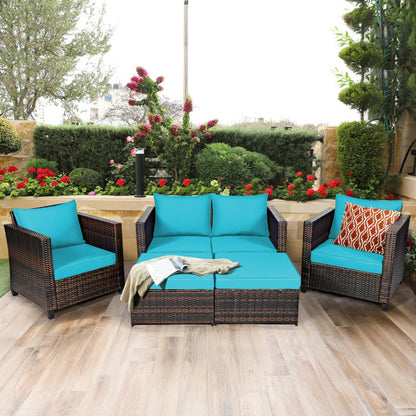 5 Pieces Patio Cushioned Rattan Furniture Set