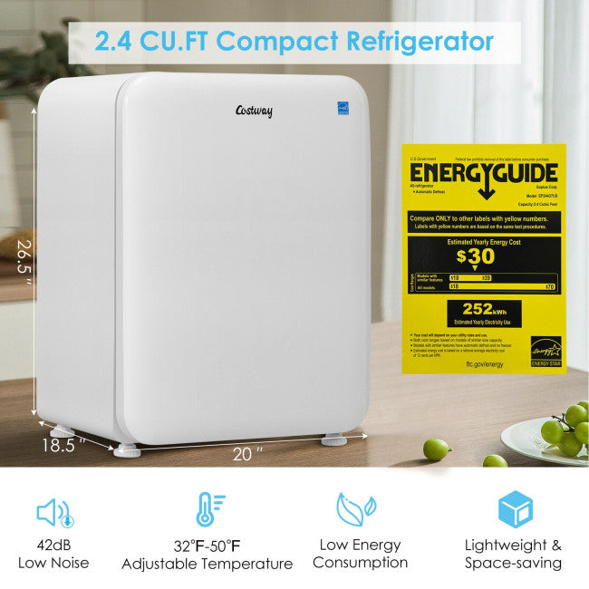 2.4 Cubic Feet Compact Refrigerator Auto Defrost Mini Fridge Reversible Door
