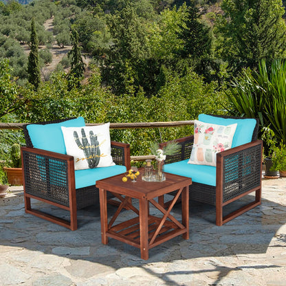 3-Piece Acacia Wood Patio Furniture Set with Coffee Table