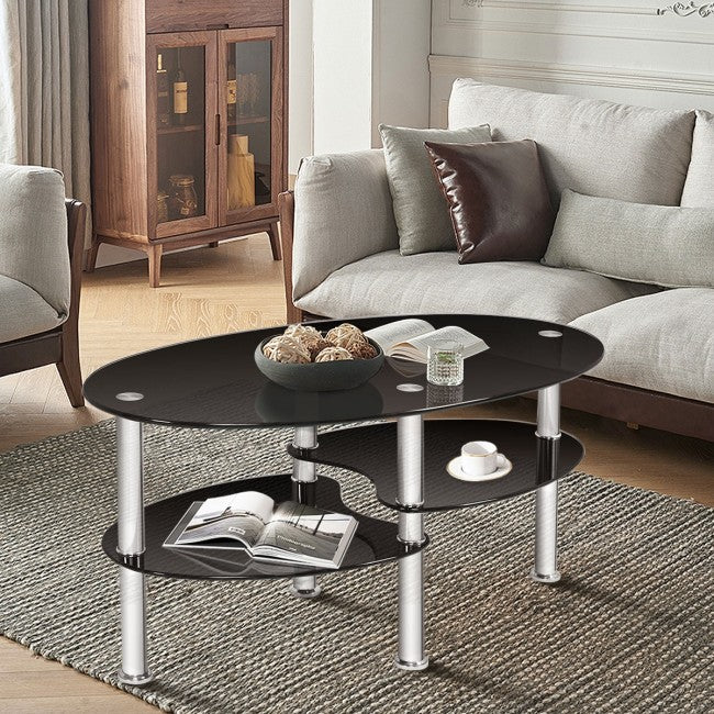 Tempered Glass Oval Side Coffee Table