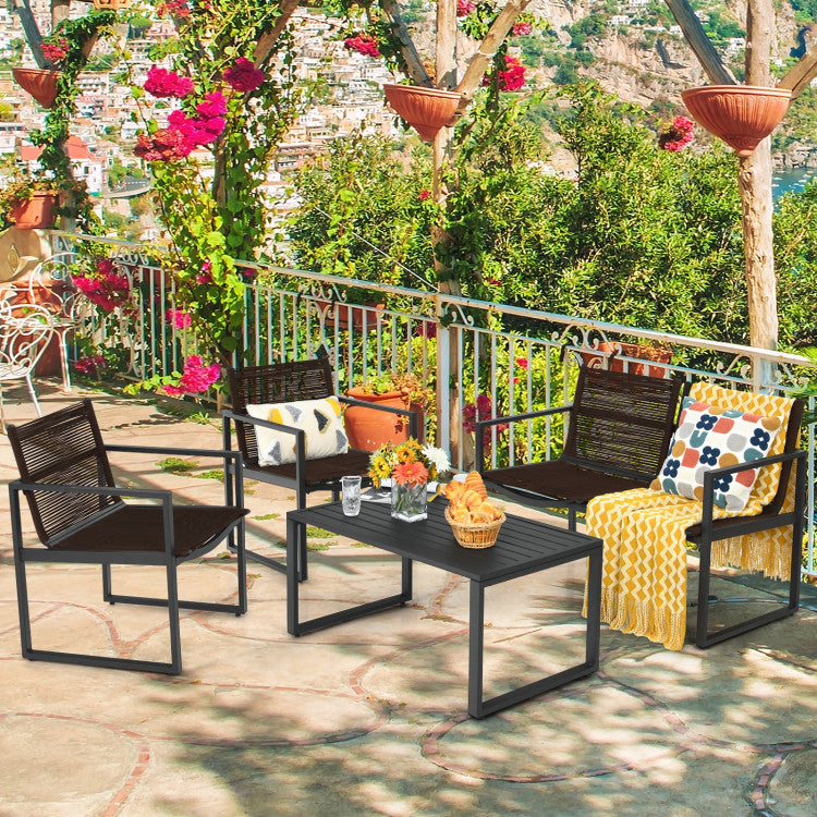 4-Piece Patio Furniture Conversation Set with Sofa Loveseat