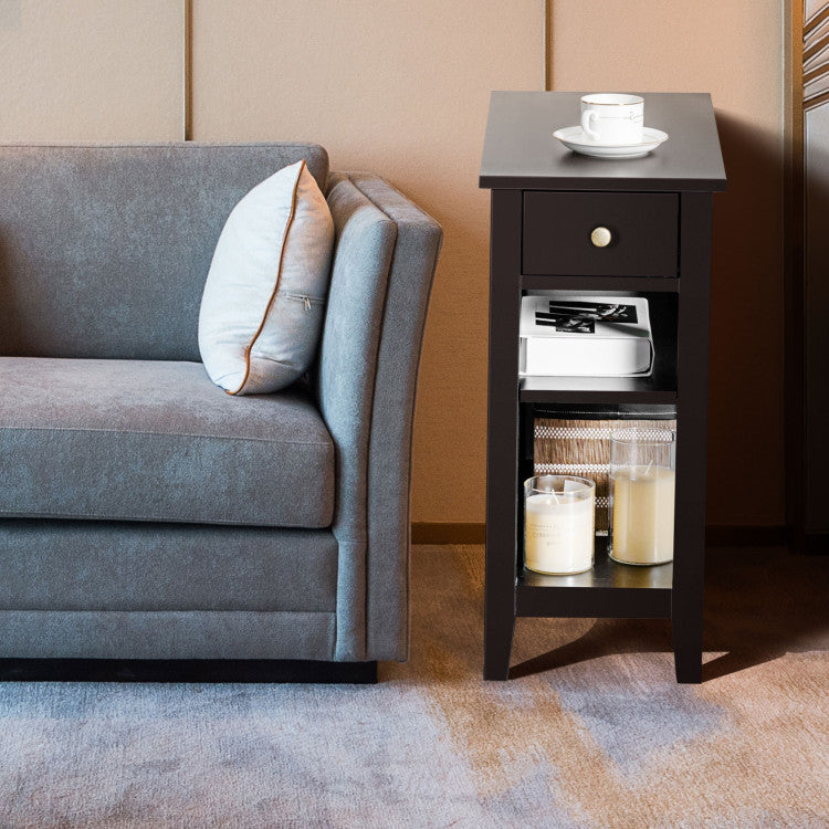 3-Tier End Table with Drawer slideway and Double Shelves