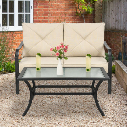 2-Piece Patio Cushioned Sofa with Coffee Table