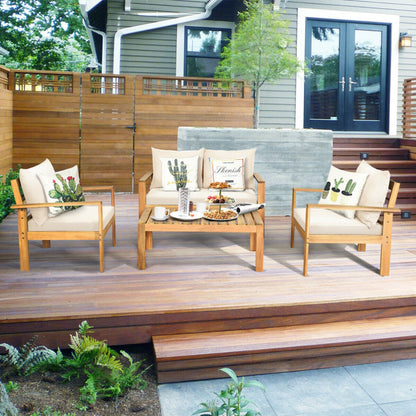 Outdoor 4-Piece Acacia Wood Chat Set with Water Resistant Cushions