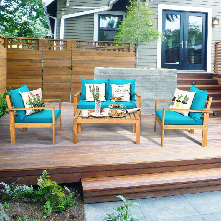 Outdoor 4-Piece Acacia Wood Chat Set with Water Resistant Cushions