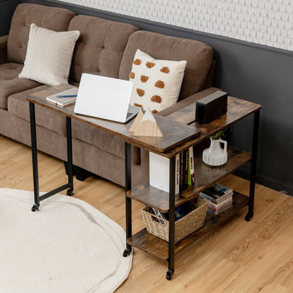 Large 360-Degree Free Rotating Sofa Side Table with Wheels and Storage Shelf