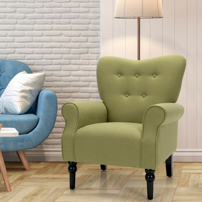 Modern Accent Chair with Tufted Backrest and Rubber Wood Avocado Legs