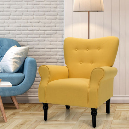 Modern Accent Chair with Tufted Backrest and Rubber Wood Avocado Legs