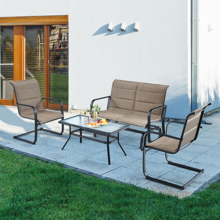 4-Piece Outdoor Patio Furniture Set with Padded Glider Loveseat and Coffee Table