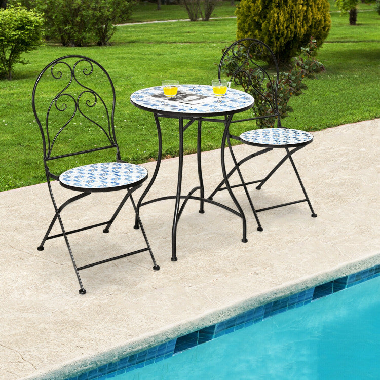 3-Piece Patio Bistro Furniture Set with Mosaic Design