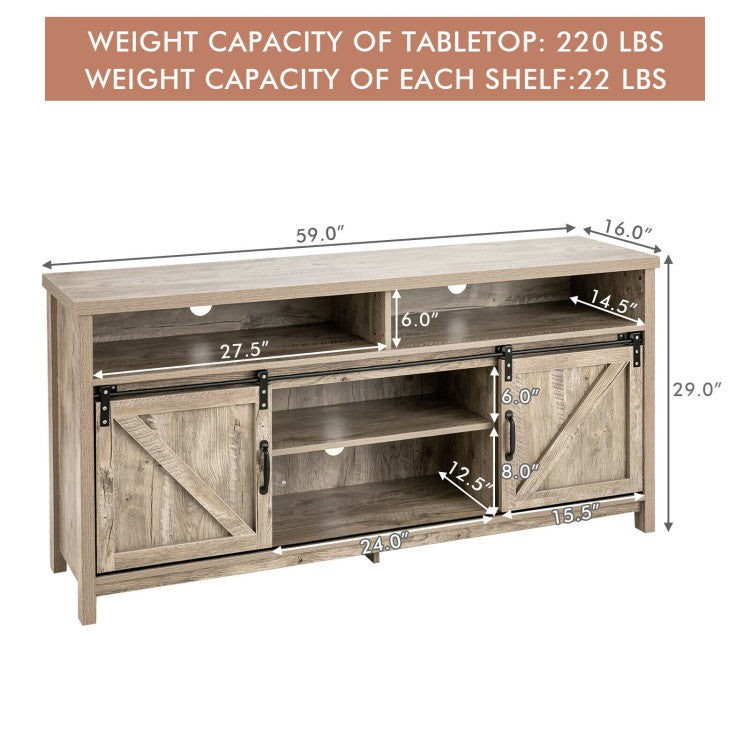 59 Inch TV Stand with Sliding Double Barn Door for TVs up to 65 Inch