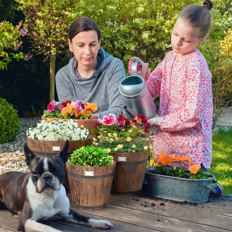 3 Piece Wooden Planter Barrel Set with Multiple Sizes