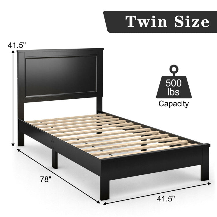 Twin Size Wooden Bed Frame with Headboard