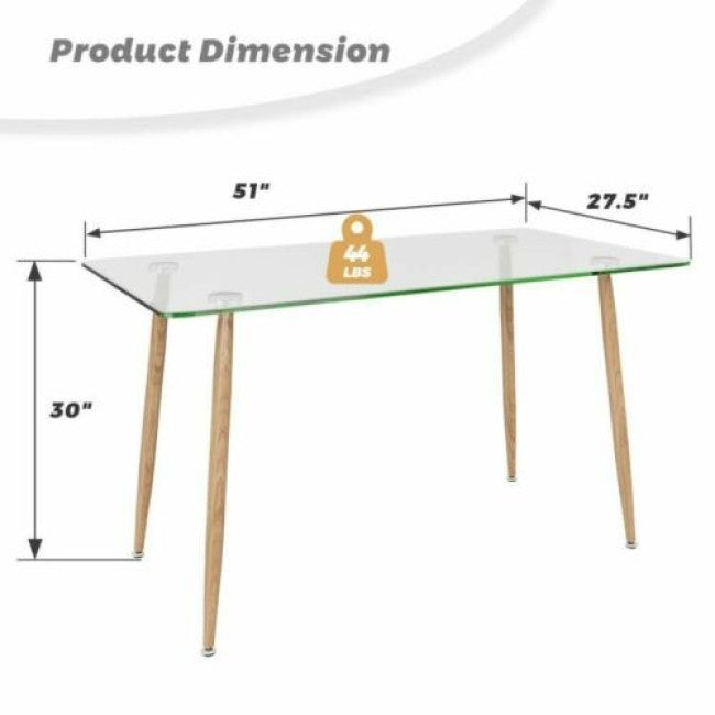 Modern Glass Rectangular Dining Table with Metal Legs