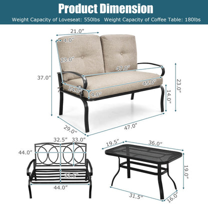 2 Piece Patio Cushioned Loveseat and Table Set