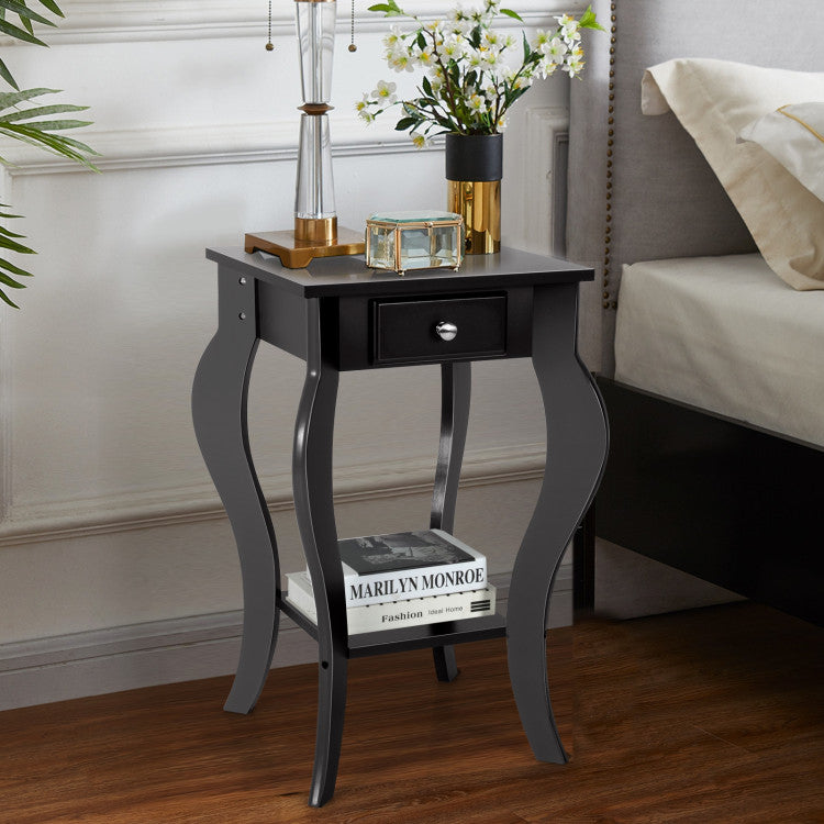 End Side Table with Drawer and Bottom Shelf