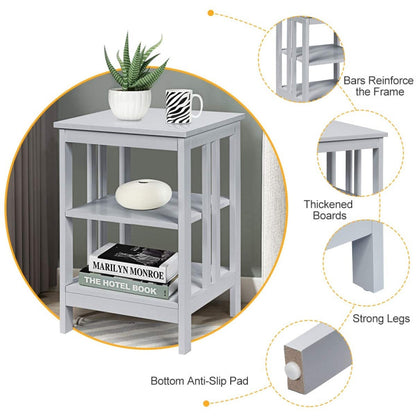 2 Pieces 3-Tier Nightstand with Reinforced Bars and Stable Structure