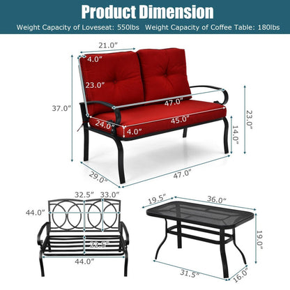 2 Piece Patio Cushioned Loveseat and Table Set