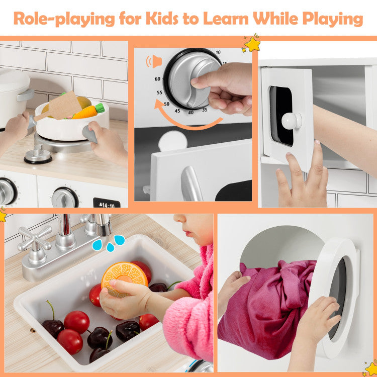 Costway Wooden Kids Kitchen with Washing Machine