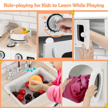 Costway Wooden Kids Kitchen with Washing Machine