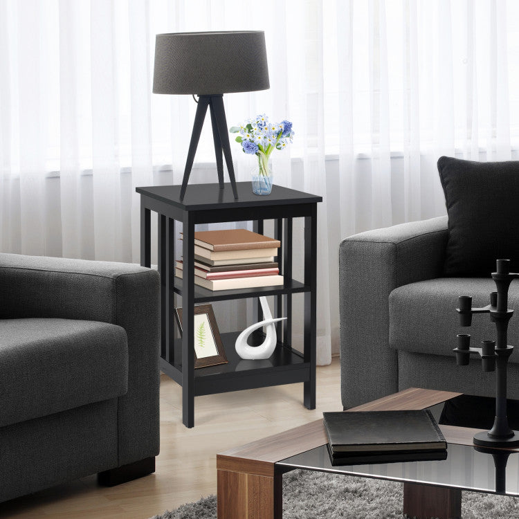 3-Tier Nightstand Sofa Side Table with Baffles and Round Corners