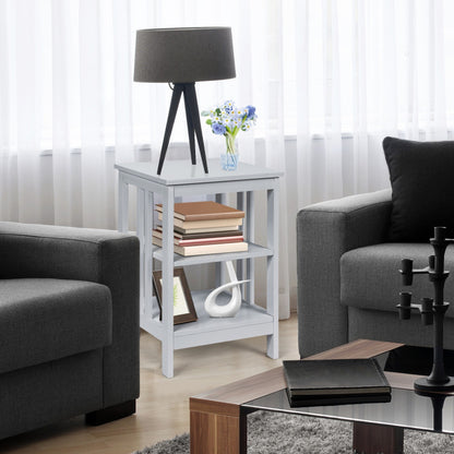 3-Tier Nightstand Sofa Side Table with Baffles and Round Corners