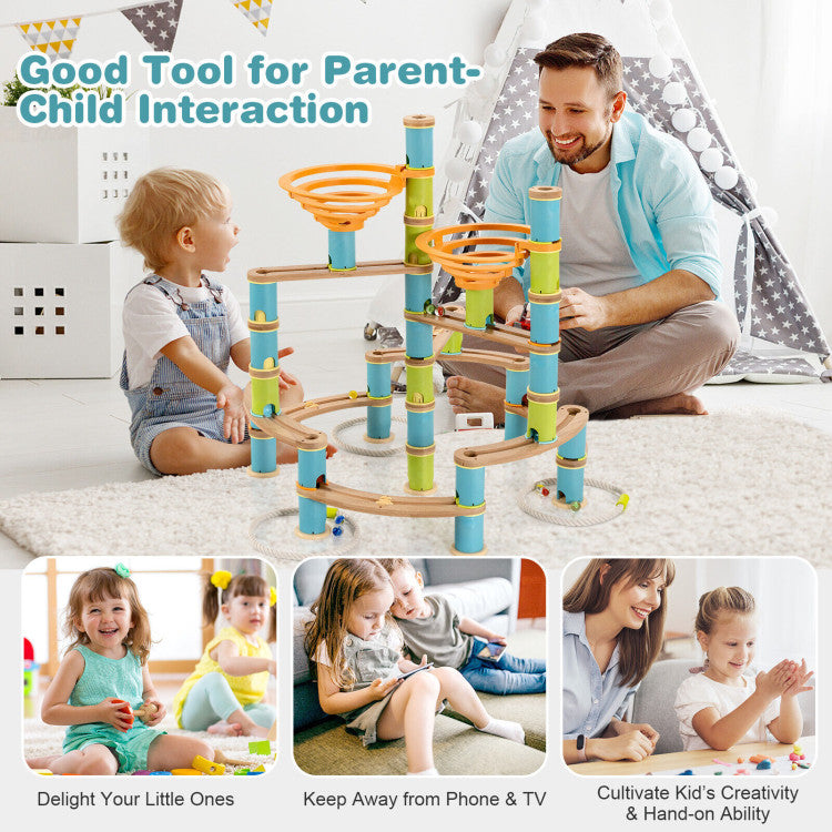 Costway 162 Pieces Bamboo Marble Run Educational Learning Toy Set