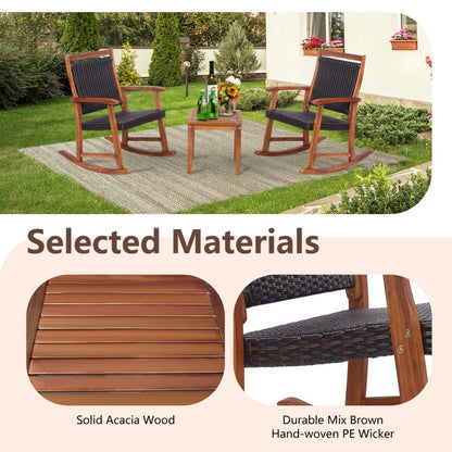 3-Piece Acacia Wood Patio Rocking Chair Set