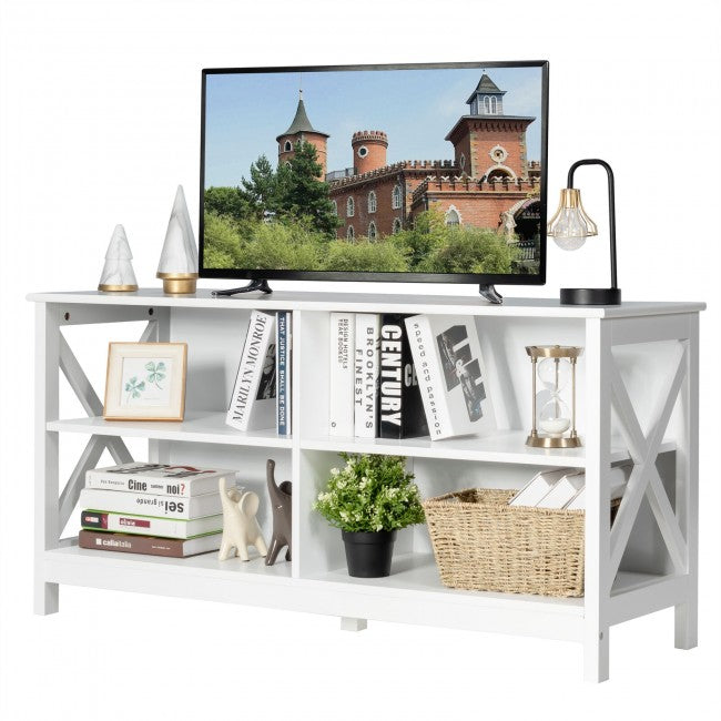 Wooden TV Stand Entertainment Media Center with Cable Management for Home