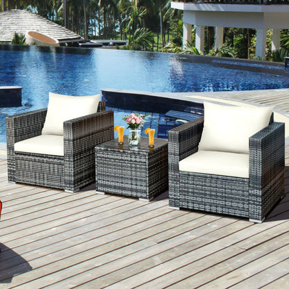 3-Piece Patio Rattan Furniture Bistro Sofa Set with Cushioned