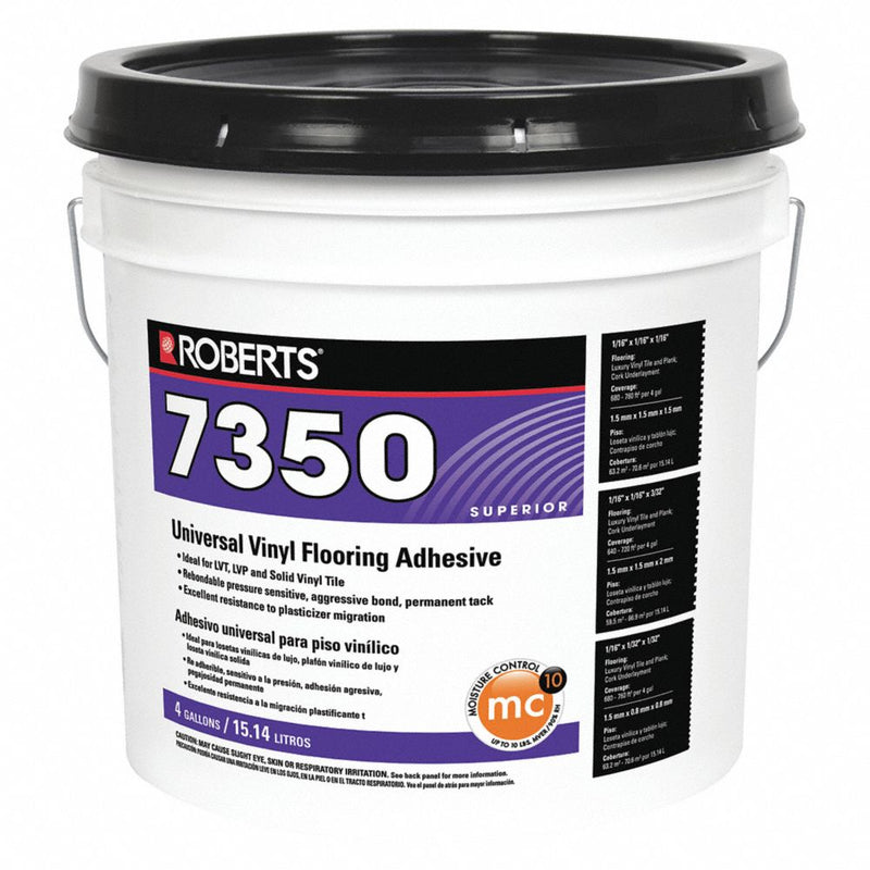 Floor Adhesive, 4 gal, Pail, Off White, Latex Base, Begins to Harden in 40 min