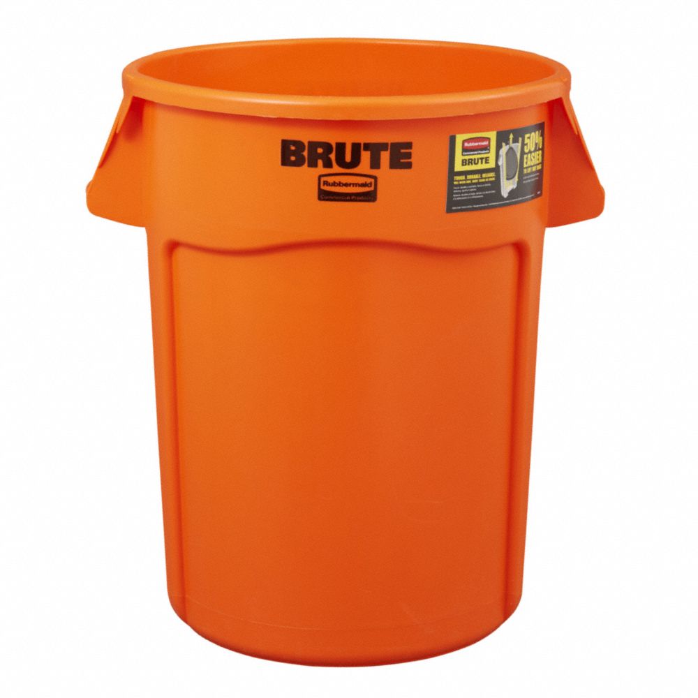 32 gal. Plastic Round Trash Can, Orange
