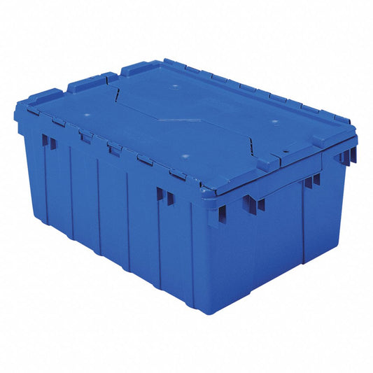 Akro-Mils 39085 Industrial Plastic Storage Tote with Hinged Attached Lid, (21-Inch L by 15-Inch W by 9-Inch H), Blue