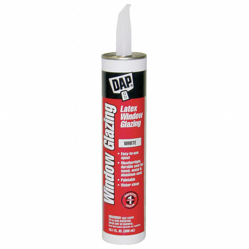 DAP Window Glazing Sealant, 10.1 oz, Cartridge, White, Synthetic Polymer Latex Base