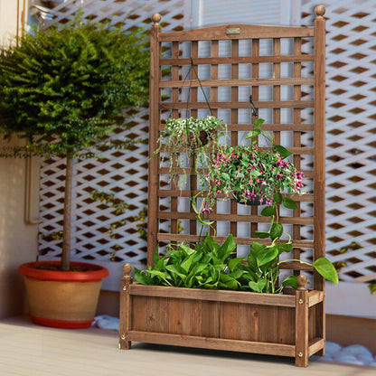 Solid Freestanding Wood Planter Box with Trellis for Garden