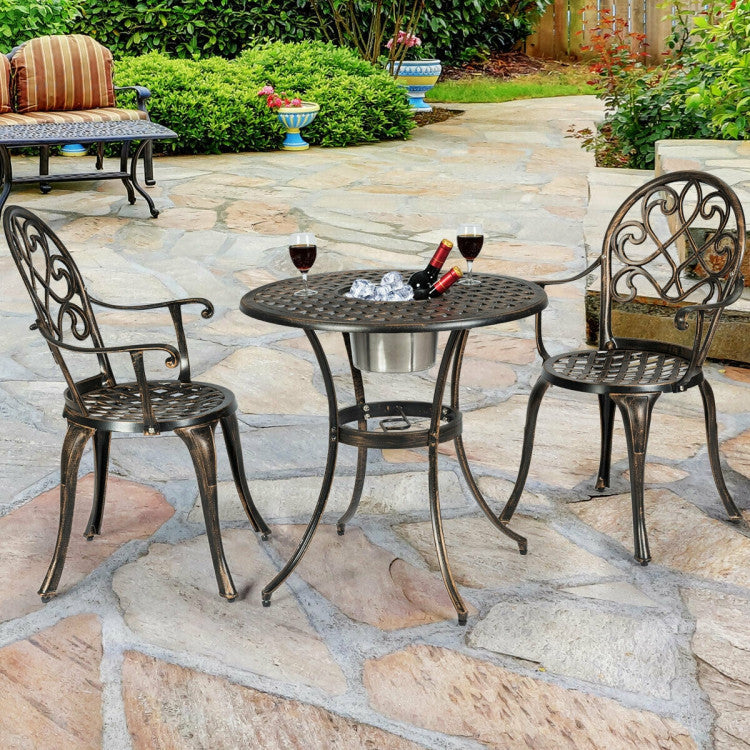 3-Piece Outdoor Set Patio Bistro with Attached Removable Ice Bucket